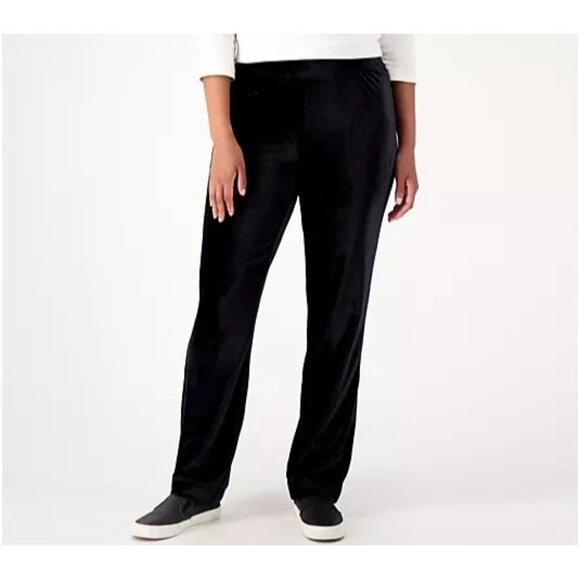 Isaac Mizrahi Live!  Velour Straight Leg Pant Pitch Black Petite 3X A519190 - Picture 1 of 1